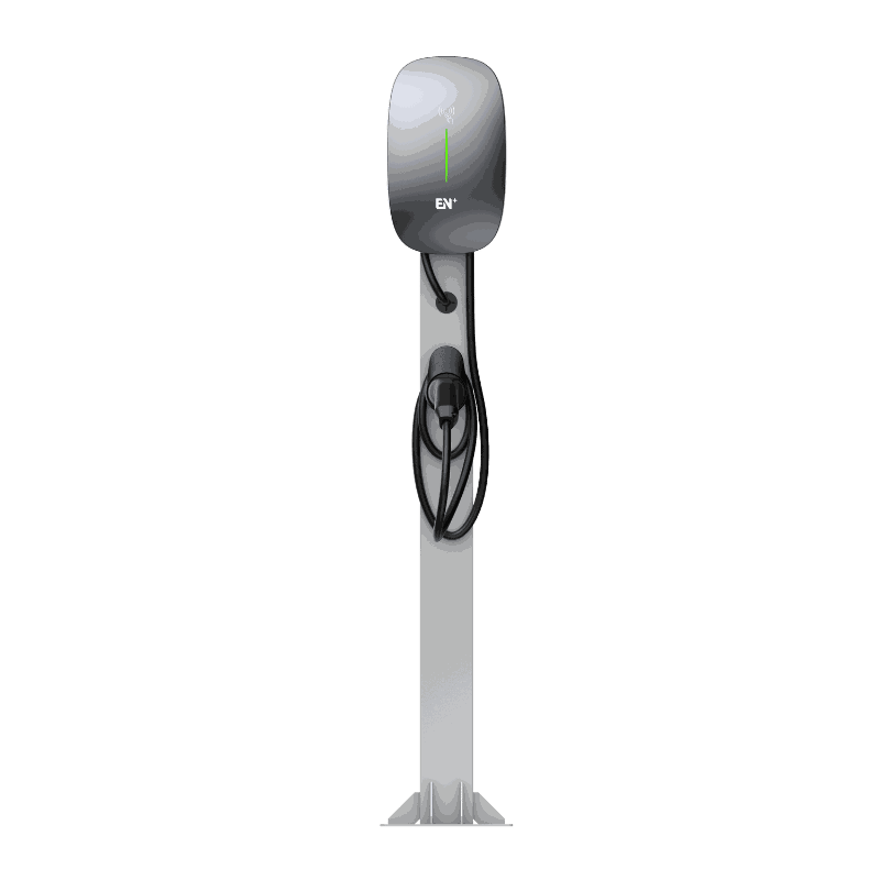 EN+ Caro Pro 22kW home EV wallbox charger, silver-grey finish with coiled charging cable