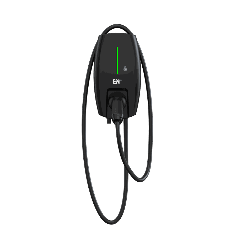 EN+ Argo 7kW home EV wallbox charger, wall-mounted with coiled charging cable